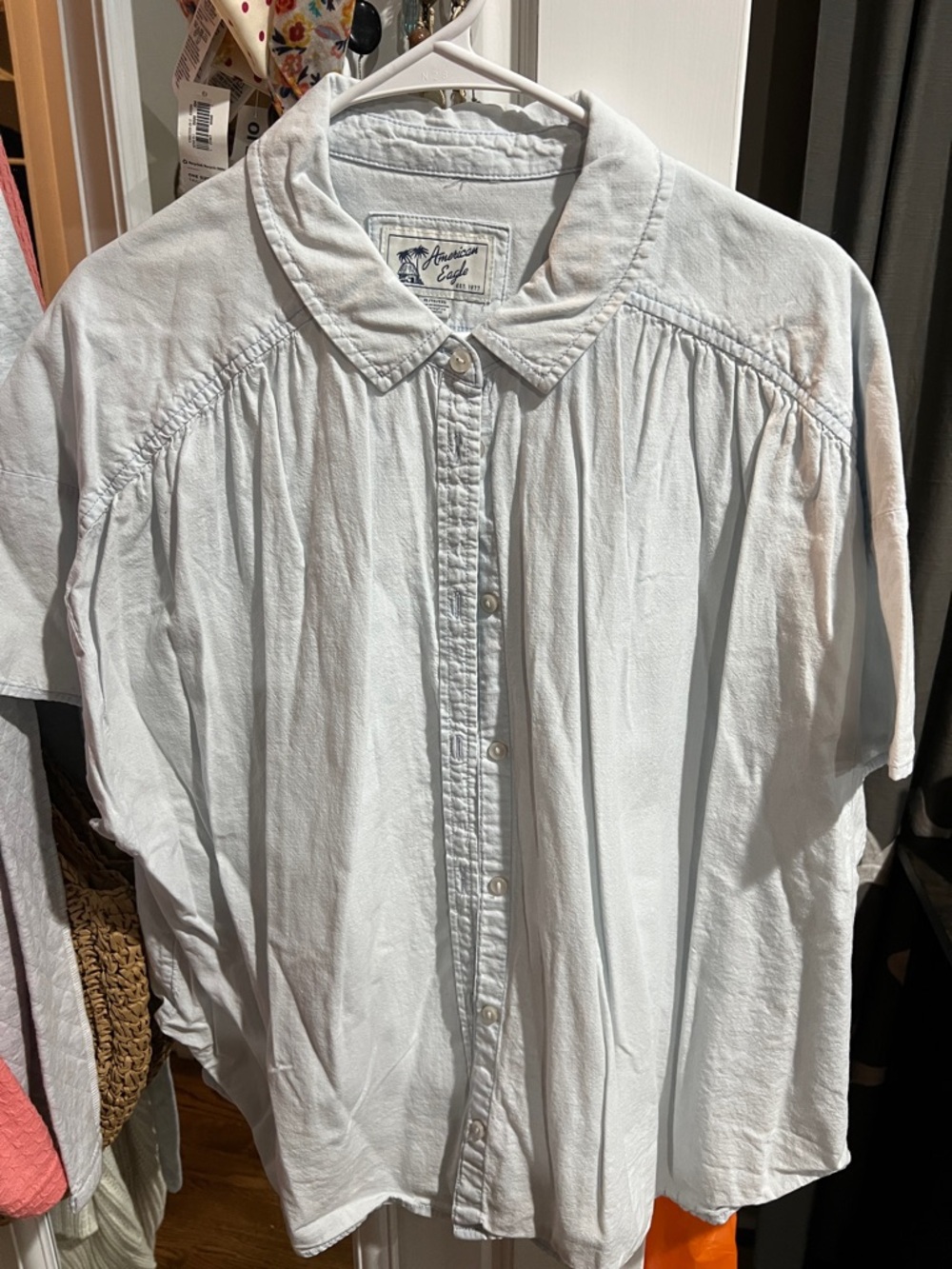 American Eagle Outfitters White Button-Down Puff Sleeve Shirt